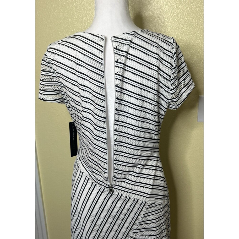 Marc New York White & Black Mesh Stripe Short Sleeve Lined Shift Dress Sz 8 NWT - Picture 5 of 10